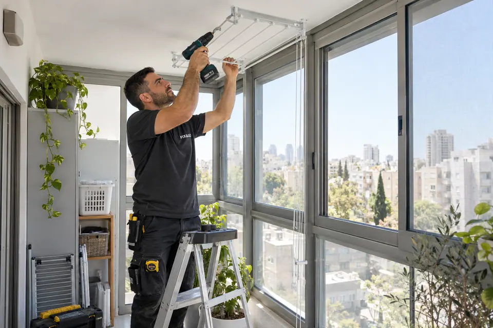 FIX&GO handyman installing a ceiling laundry rack