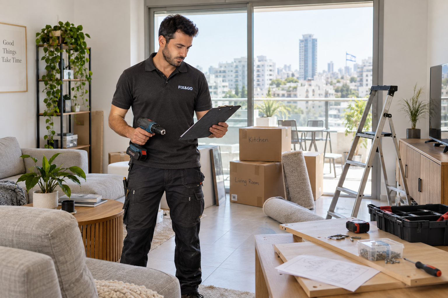 FIX&GO handyman planning work in a new apartment