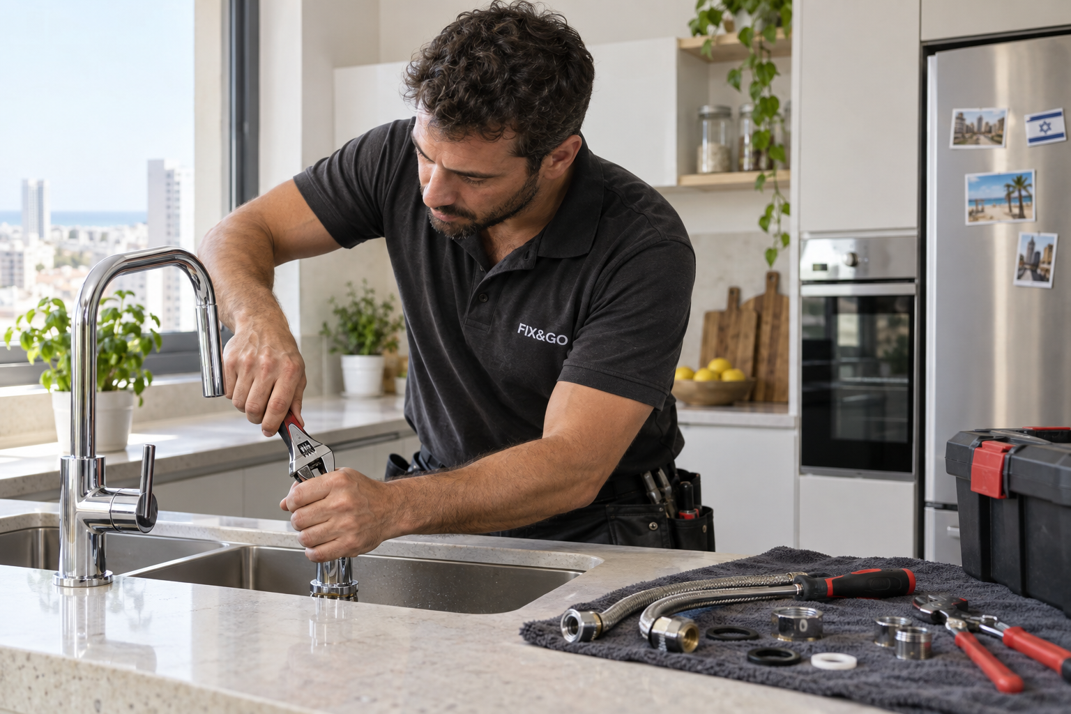 FIX&GO handyman replacing a kitchen tap